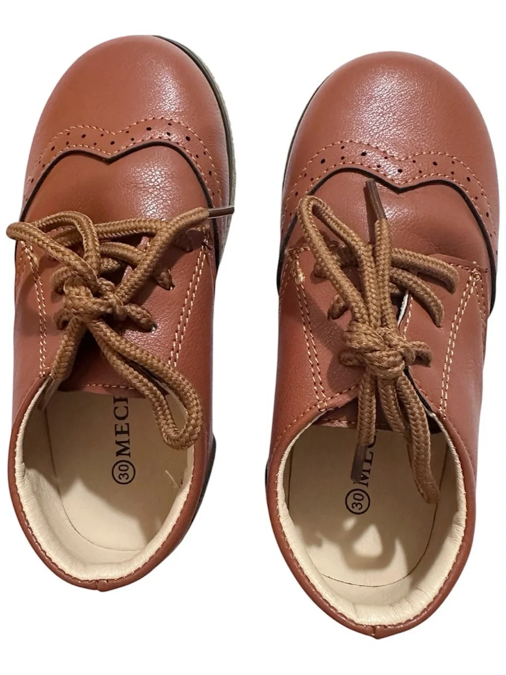 MECKIOR Toddler Boy Girl Brown Dress Wingtip Oxford PU Leather Shoes Size 11